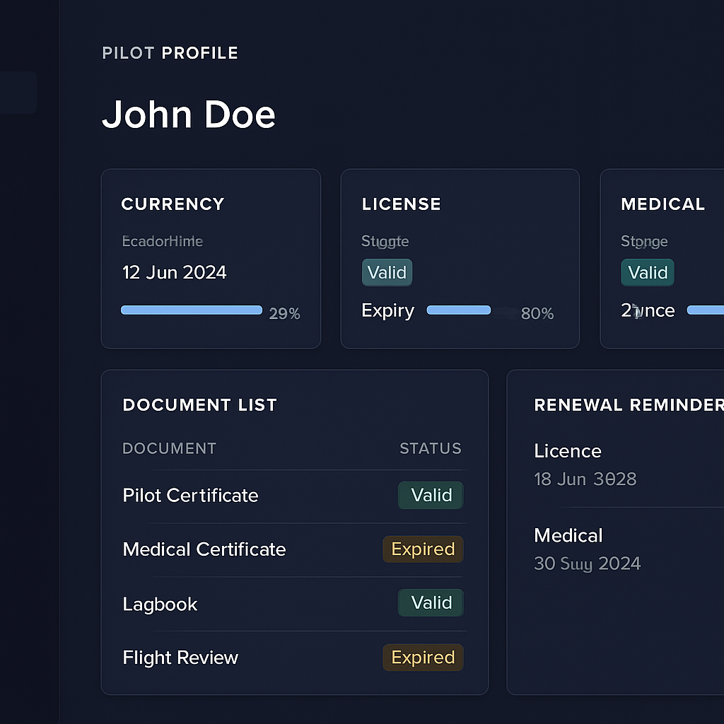 Pilot Profile screen in the AFRA platform