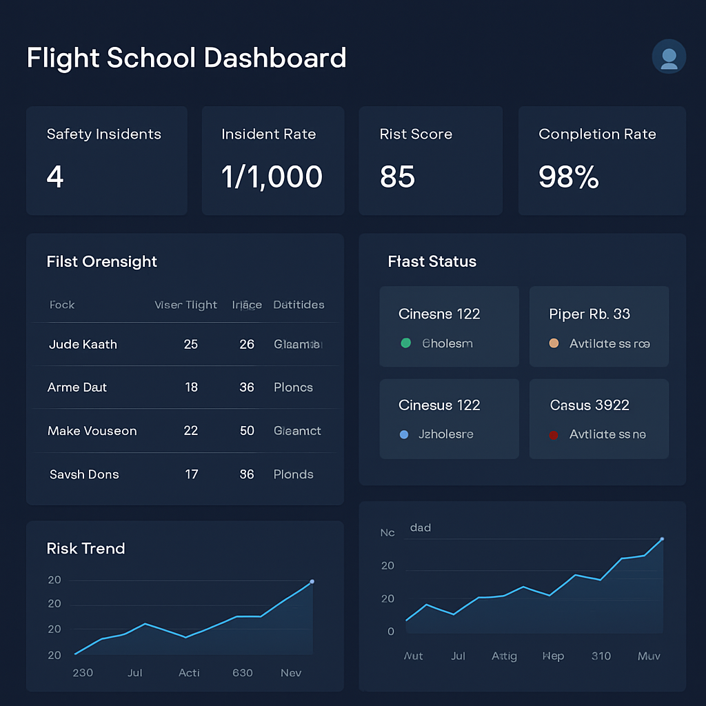 Flight School Dashboard screen in the AFRA platform